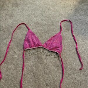 Pink Beaded Halter Top